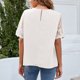 thumbnail image 2 of Camiseta de manga corta de encaje para mujer, blusa elegante de moda de Color puro con cuello redondo para citas, color blanco XXL, 2 of 6
