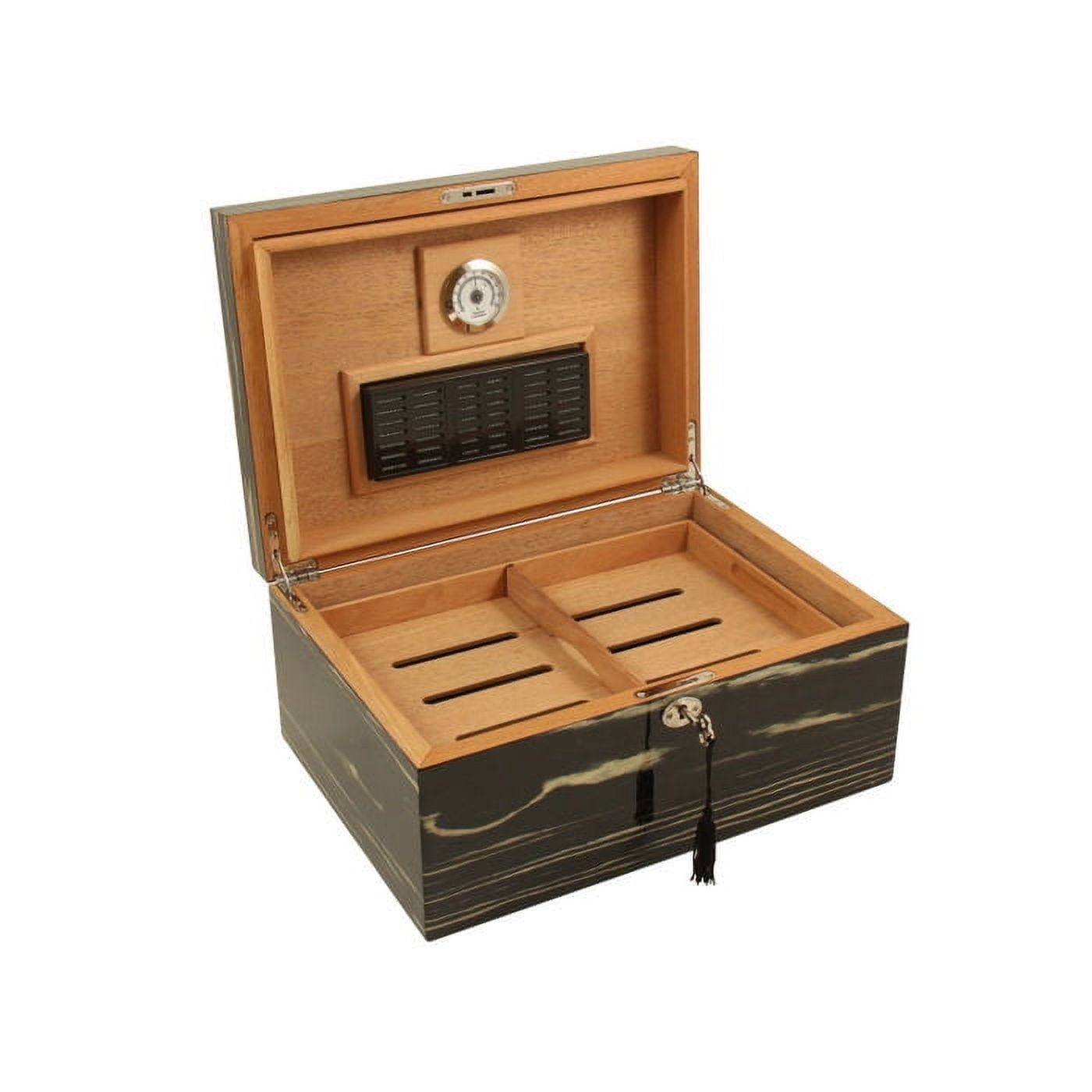 Lacquered Ebony Wood Finish 100-Cigar Humidor with Removable Tray Spanish Cedar Lining Hygrometer and Humidistat QGM21574