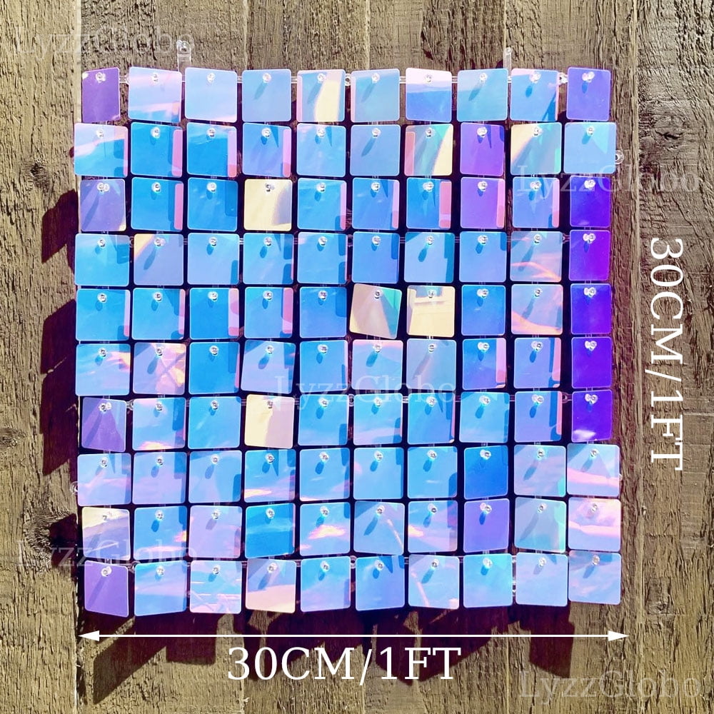 30PCS Iridescent Blue Sequins Wall Panels 6x5FT Holographic Laser Blue Shimmer Backdrop Panel for Birthday Baby Shower Wedding Decor