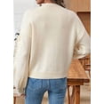 thumbnail image 5 of Womens Ribbed Sweater Crew Neck Short Sleeve Loose Fit Floral Knit Pullover Tops Cream White XL, 5 of 9