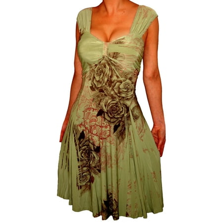 dress 1x sage funfash waist cocktail empire floral xl plus