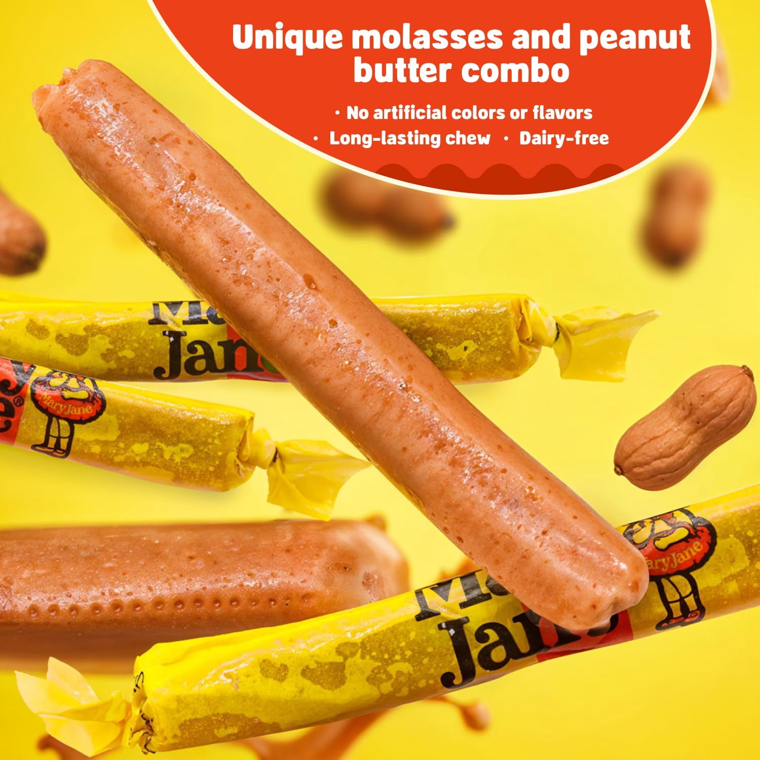 MARY JANE Candy FUN SIZE 4 lb – Anti Melt Pack, Peanut Butter Flavored, Bulk Resealable Bag, Old Fashioned Caramel, Individually Wrapped Chewy Taffy