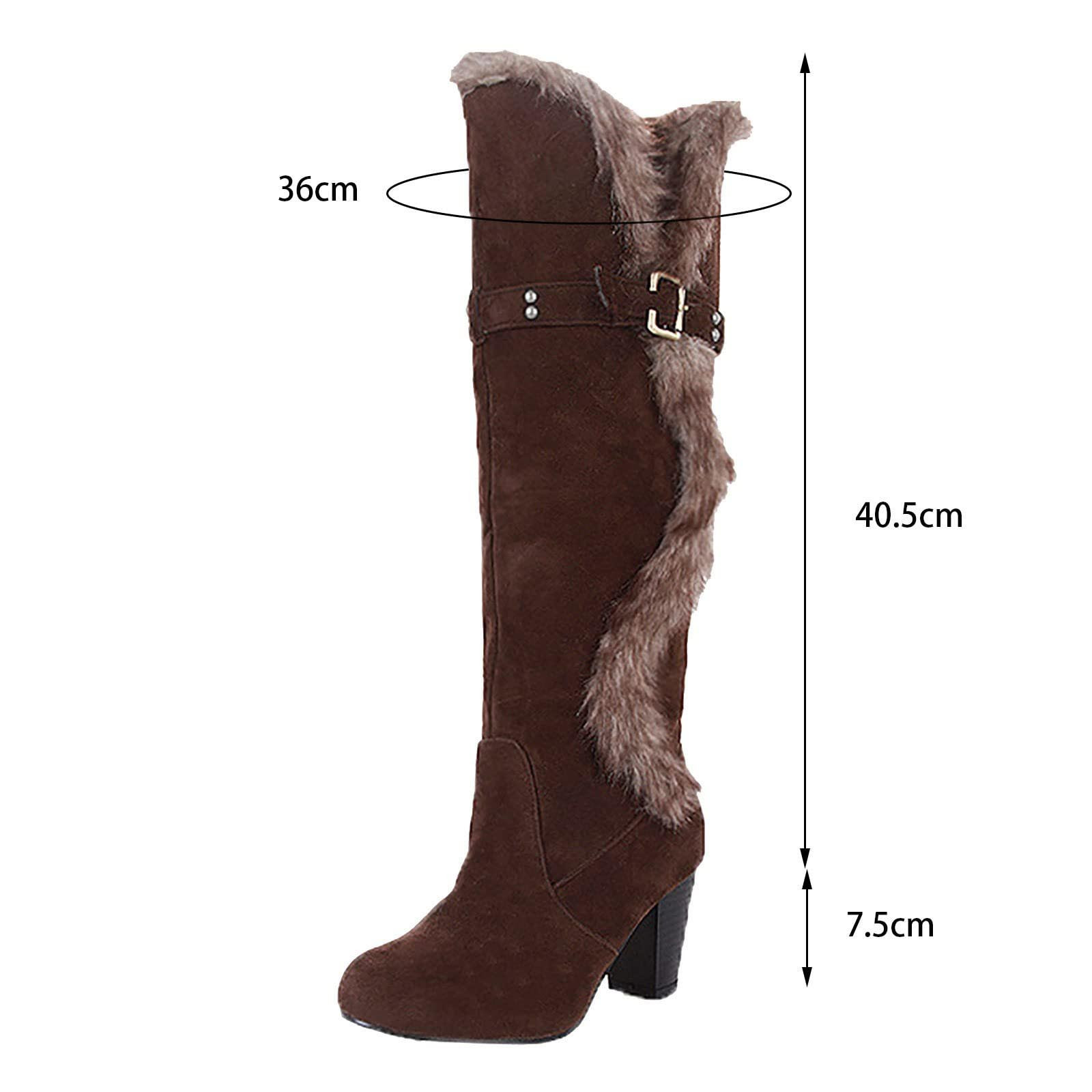 Bottes Longues D'hiver Pour Femme - Doublées Chaudes, Talon Compensé, Style Western Et Cuissardes En Daim