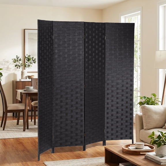 NiamVelo 4 Panel Wood Room Dividers Folding Privacy Screen Portable Screen Partition Wall Dividers for Home Office, Black