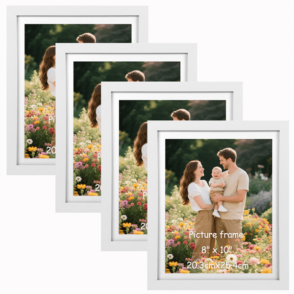 4 Pack 9x11 Picture Frames Matted to 8x10 Linear Gallery Wall Picture Frame, White