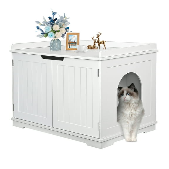 CRXX Durable Wood Cat Litter Box Cover Enclosure with Double Door for Living Room