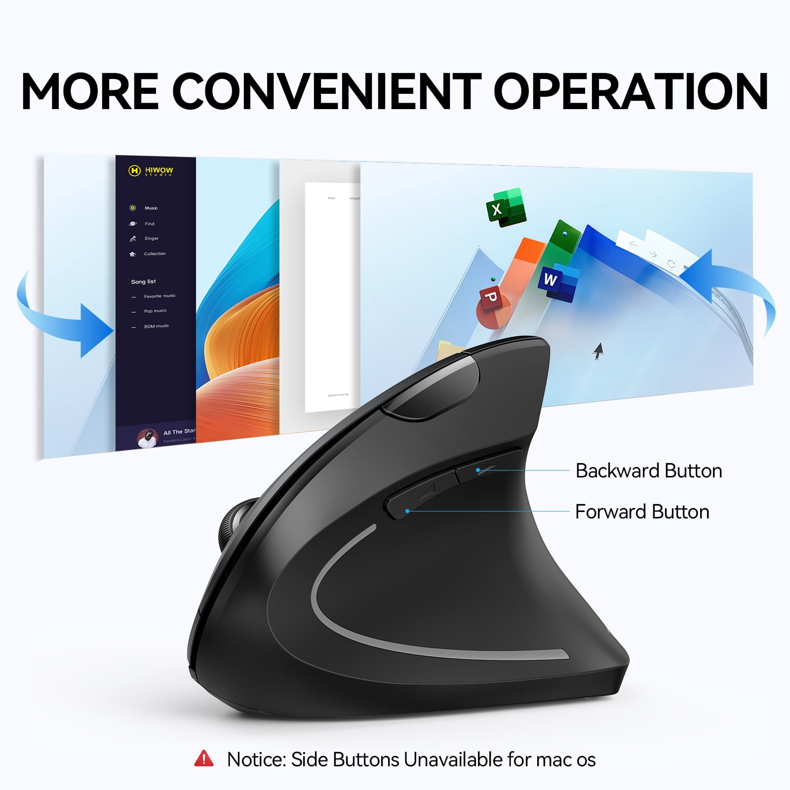 TECKNET Ergonomic Mouse, Wireless Bluetooth Vertical Mouse, 4800 DPI Optical Tracking, 6 Adjustable DPI, Quiet Clicks, 2.4GHz with USB A Receiver, 12 Months Battery, 6 Buttons, Wide Compatibility