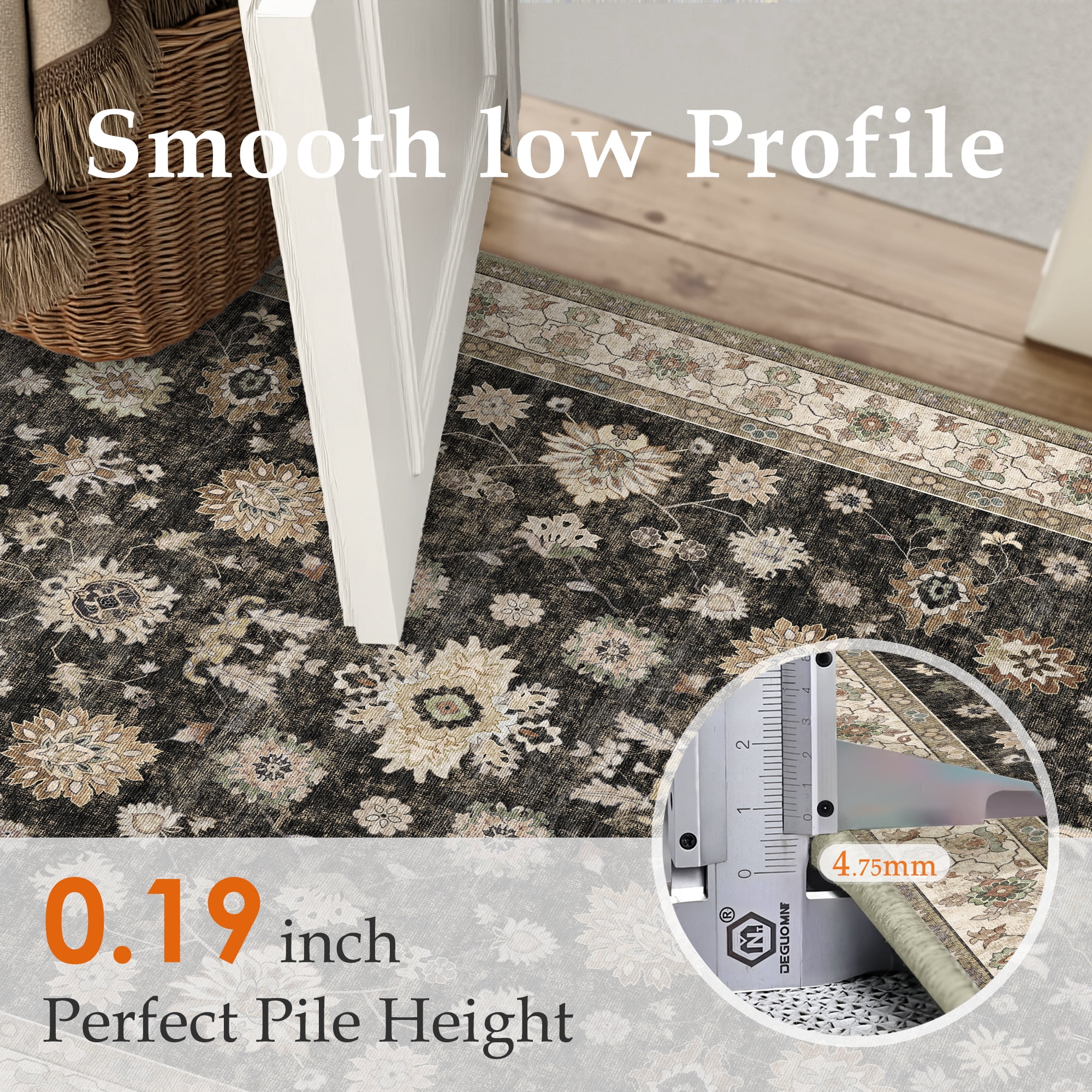 BERTHMEER 6'x9' Vintage Area Rugs for Living Room Black and Gold Rugs for Bedroom Kitchen Non Slip Washable Carpets Office Farmhouse Dorm Dining Room Oriental Traditional Distressed Rugs