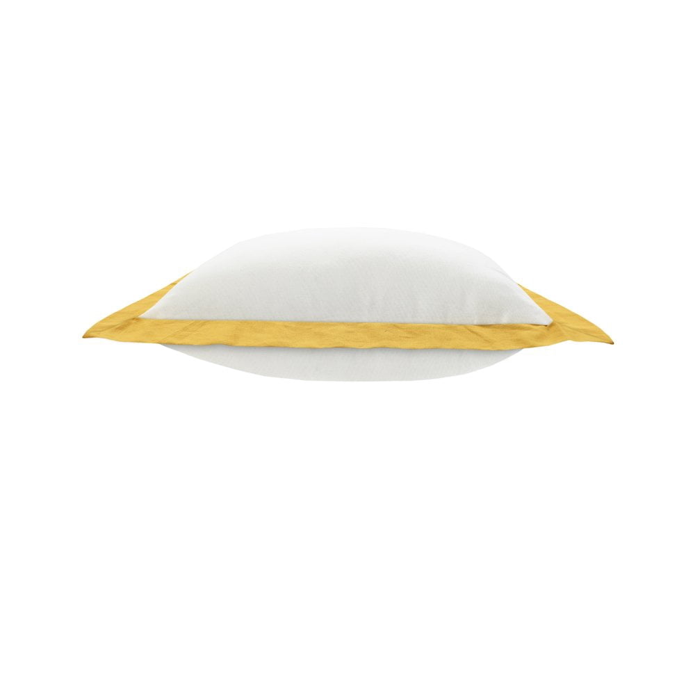 LR Home Ox Bay Hand-Woven White/Yellow Bordered All-Natural Cotton Pillow Cover