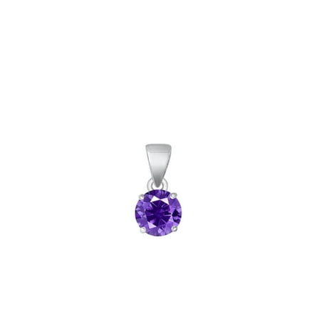 Sterling Silver Simulated Amethyst Solitaire Pendant Round Charm .925 New Jewelry Female Unisex