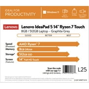 Lenovo Ideapad 5 14 1080p Touchscreen Laptop, AMD Ryzen 7 5700U, 8GB RAM, 512GB SSD, Windows 11Home, Graphite Grey, 82LM00UEUS