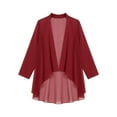 thumbnail image 4 of Oyolan Cardigans Kimono pour Femmes en Mousseline Transparente, Cache-Maillots Décontractés Amples, Boléro Ouvert à l'Avant, Vêtement d'Extérieur Bourgogne P, 4 of 7