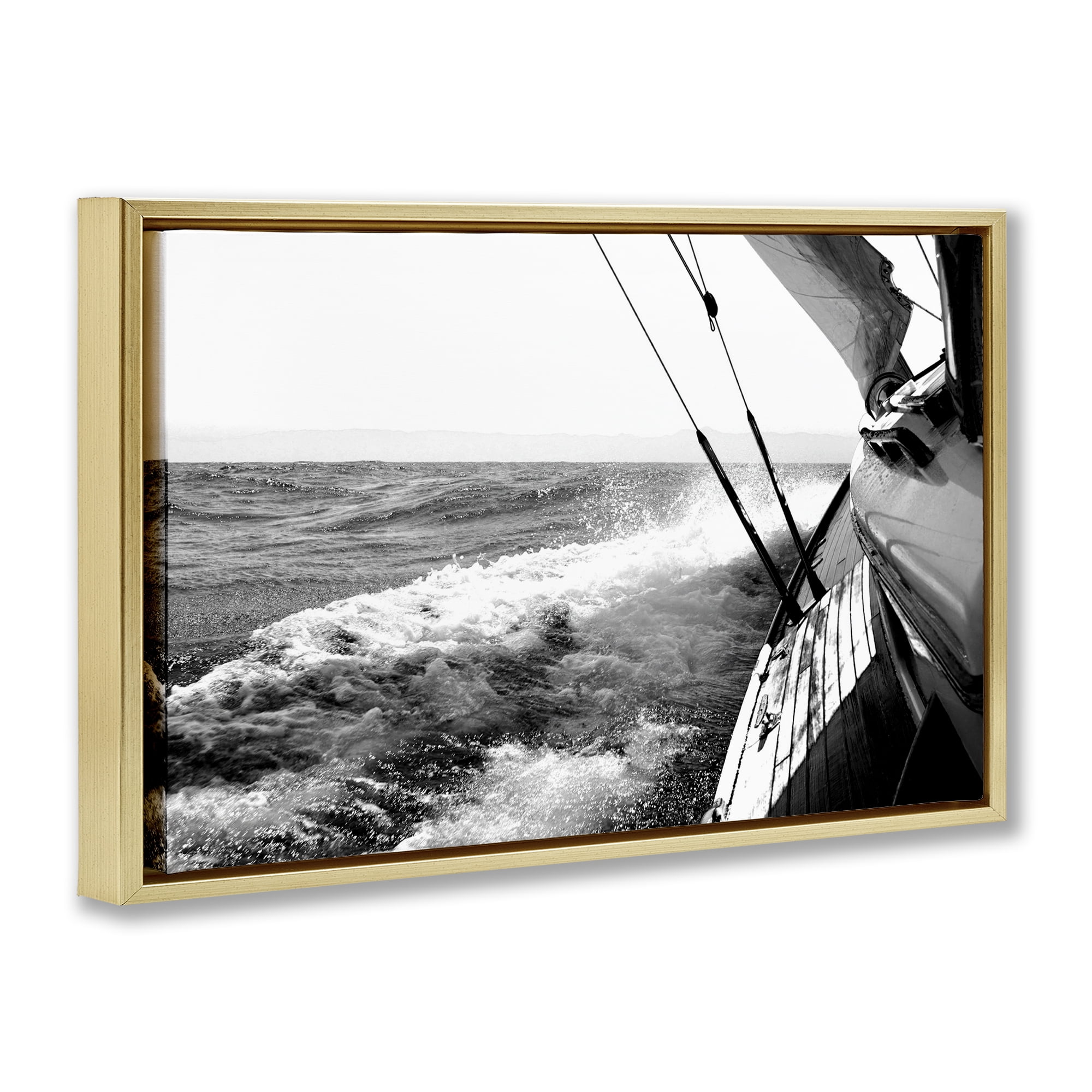 Stupell Industries Boat & Splashing Wake Transportation Photography Gold Floater Framed Canvas Art Print Wall Art, 31 x 21