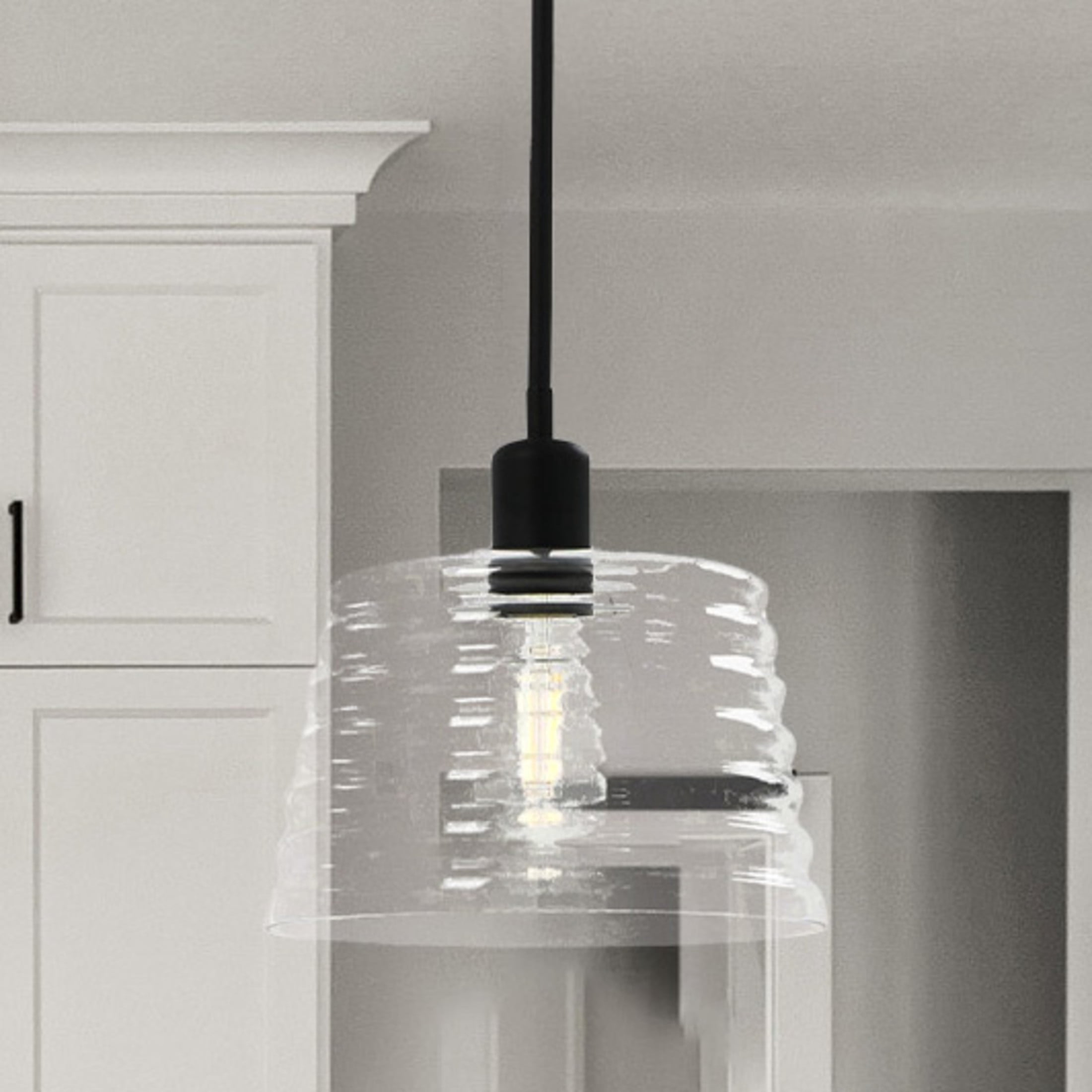 Creative Co-Op Robert Stevenson Lighting Rhodes - Metal and Clear Ribbed Glass Ceiling Light, Matte Black
