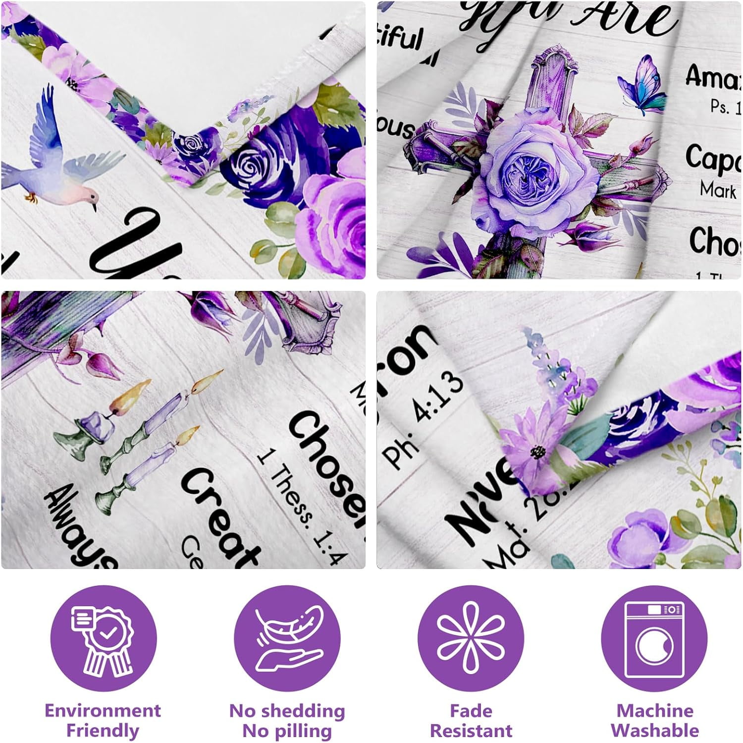 Christian Religious Inspirational Spiritual Birthday Gifts for Women Baptism Gifts for Girl Religious Gifts for Mom Sister Friend Purple Blanket Christian Throw Blanket 50" x 60"