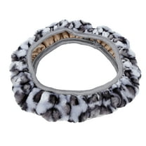 Unique Bargains 36-40cm Elastic Leopard Pattern Faux Fur Winter Warm Car Steering Wheel Cover Universal Gray