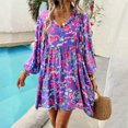 thumbnail image 5 of Vestido bohemio de manga larga con estampado floral de rayón y algodón para mujer, estilo vintage, holgado, con escote en V, para playa y verano, 5 of 5
