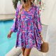 thumbnail image 5 of Vestido bohemio de manga larga con estampado floral de rayón y algodón para mujer, estilo vintage, holgado, con escote en V, para playa y verano, 5 of 5