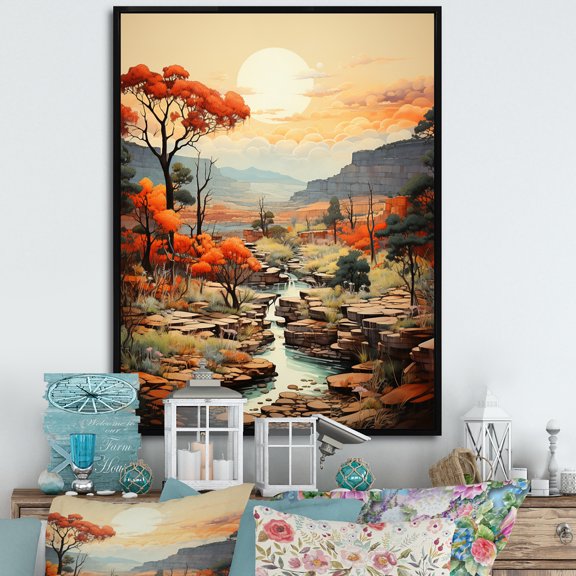 Designart "Canyon Solace painting" Floral Floater Framed Wall Art Print