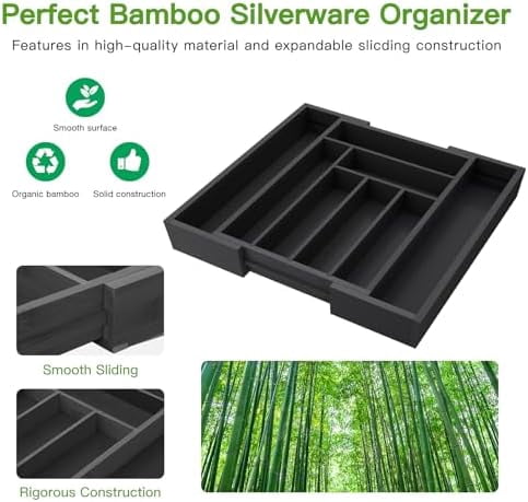 Bamboo Expandable Drawer Organizer for Utensils Holder, Adjustable Cutlery Tray, Wood Drawer Dividers Organizer for Silverware, Flatware, Knives in Kitchen, Bedroom, Living Room