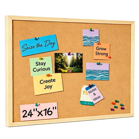 cisilov Bulletin Board, 24''x16'' Cork Board for Wall, Hanging Pin Board for Home & Office Decor