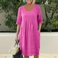 thumbnail image 2 of Riforla Summer Dresses for Women Solid Color Cotton Linen Pockets Tunic Midi Dress Frame Dress Hot Pink XL, 2 of 6