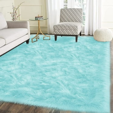 Latepis Fur Rug 6x9, Faux Sheepskin Rug for Living Room, Fluffy Washable Rug for Bedroom, Kid's Room, Luxury Room Decor, Light Blue Rug for Bedroom Fluffy, Rectangle