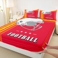 thumbnail image 3 of Feelyou Cartoon Football Helmet Queen Sheet Sets, Red Gold Stripes Lines Flat Sheet, Soccer Sport Lover Queen Fitted Sheet, Super Cozy Room Decor, 4pcs, 3 of 7