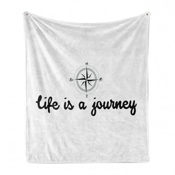 Saying Soft Flannel Fleece Blanket, Life Is a Journey Existential Motto Cardinal Directions on Plain Background, Cozy Plush for Indoor and Outdoor Use, 60" x 80", Charcoal Grey White, by Ambesonne