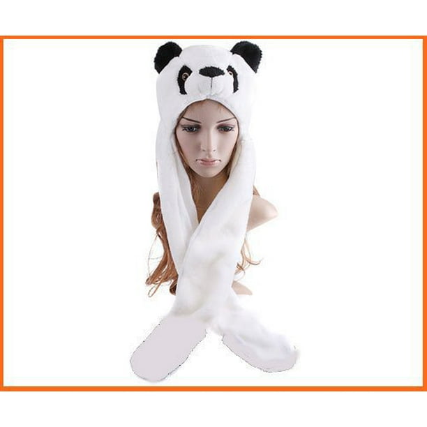 Bonnet Panda avec longues mitaines en peluche, convient aux adultes et aux  enfants, taille unique. 