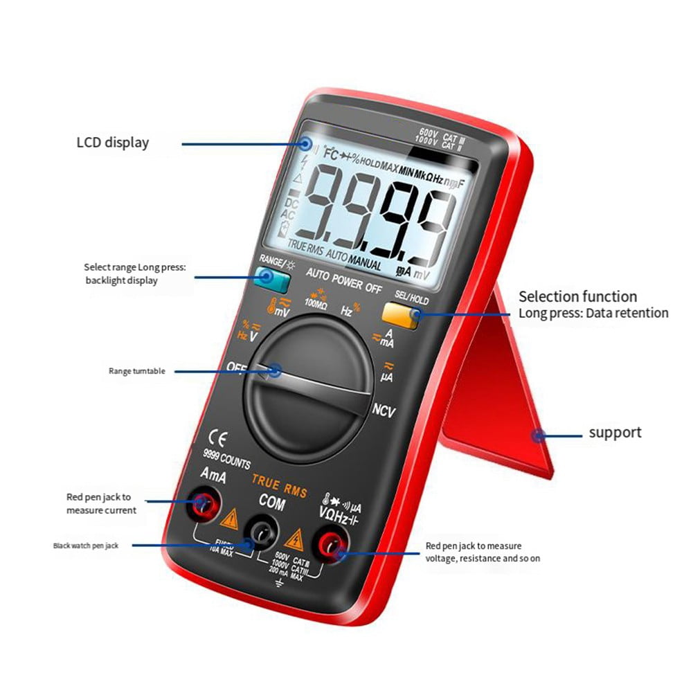 An8009 Nvc Smart Digital Multimeter Ac/Dc Voltage And Current Tester 9999 Counts