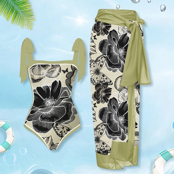 Traje De Baño Damas 2 piezas de traje de baño de playa para mujer con cordones y vestido para deportes (2XL verde tinta)