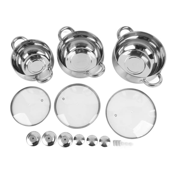 LAZIOEGR 3‑Piece Stainless Steel Soup Pot Set – Thick‑Bottom, Anti‑Stick, Dual‑Handle Lids for Easy Cooking & Cleaning