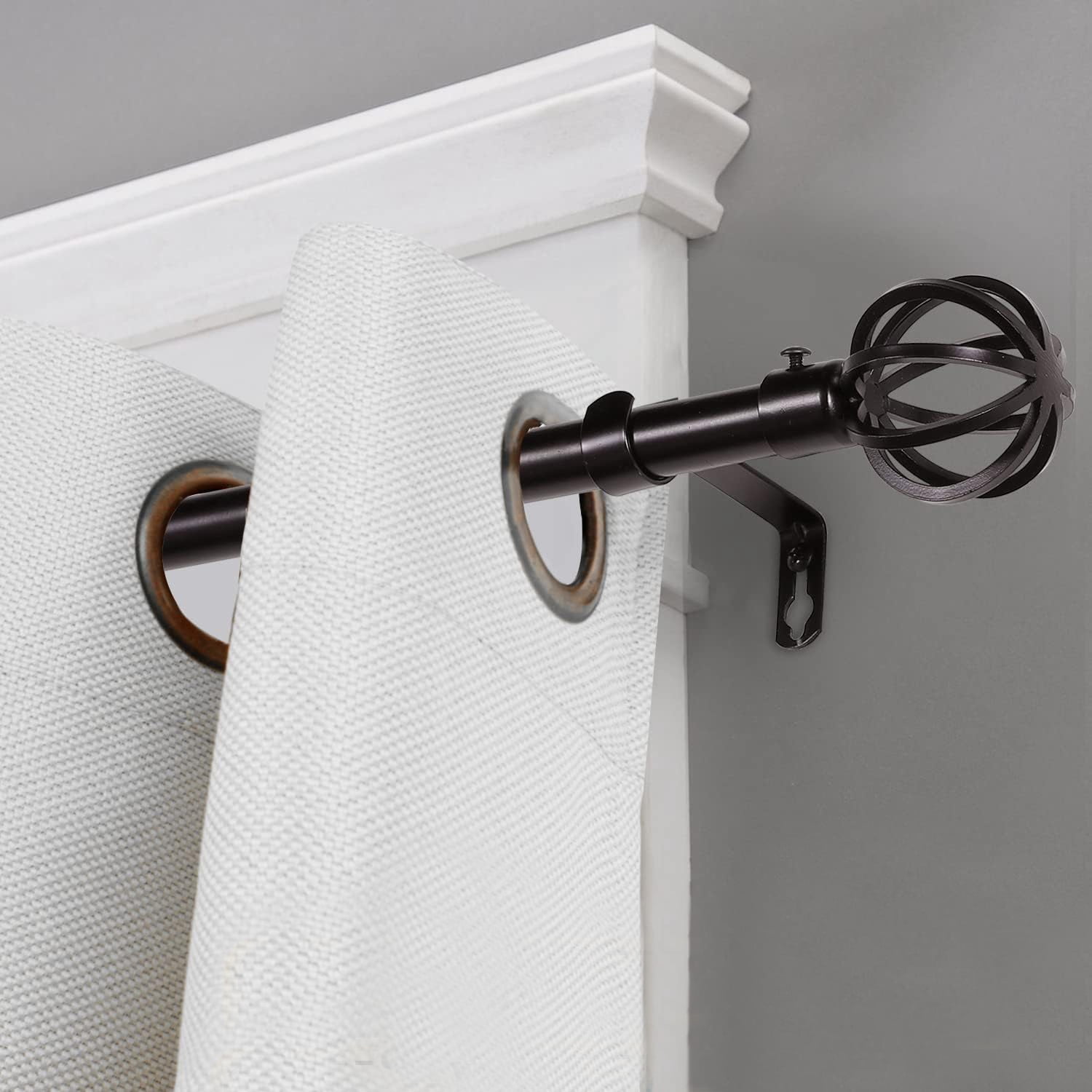 Turquoize Standard Single Adjustable Window Curtain Rod Set 3/4 in Diameter with Round Cage Finials, 48-84 in, Bronze