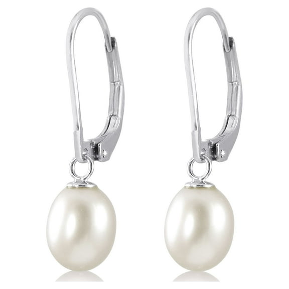 Kezef Sterling Silver Leverback Pearl Earrings for Women, Handpicked 7-8mm Freshwater Cultured Cream White Pearls