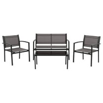 CorLiving 4 Piece Patio Conversation Set with Loveseat, Single Chairs and Glass Tabletop, Outdoor Furniture without Cushions for Small Spaces - Cushionless Patio Furniture Sets, Grey