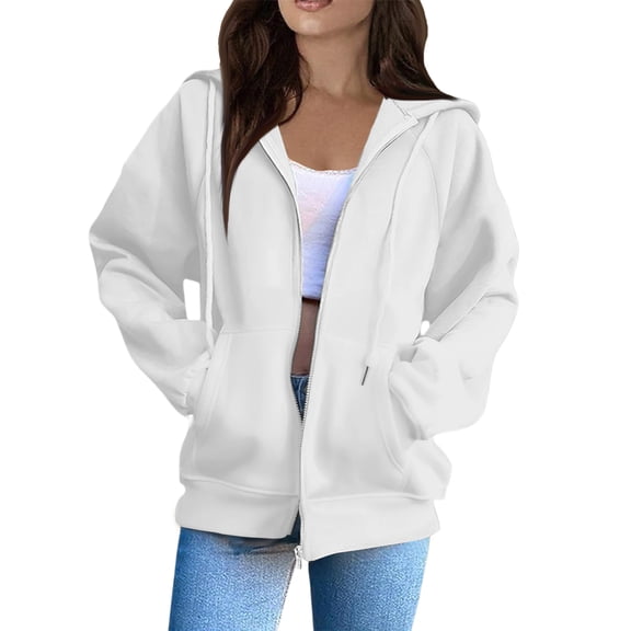 Resicozy Womens Zip Up Hoodies Oversized Long Sleeve Sweatshirts Comfy Lightweight Y2k Jackets Loose Fit Hooded Sweatshirt White 3XL