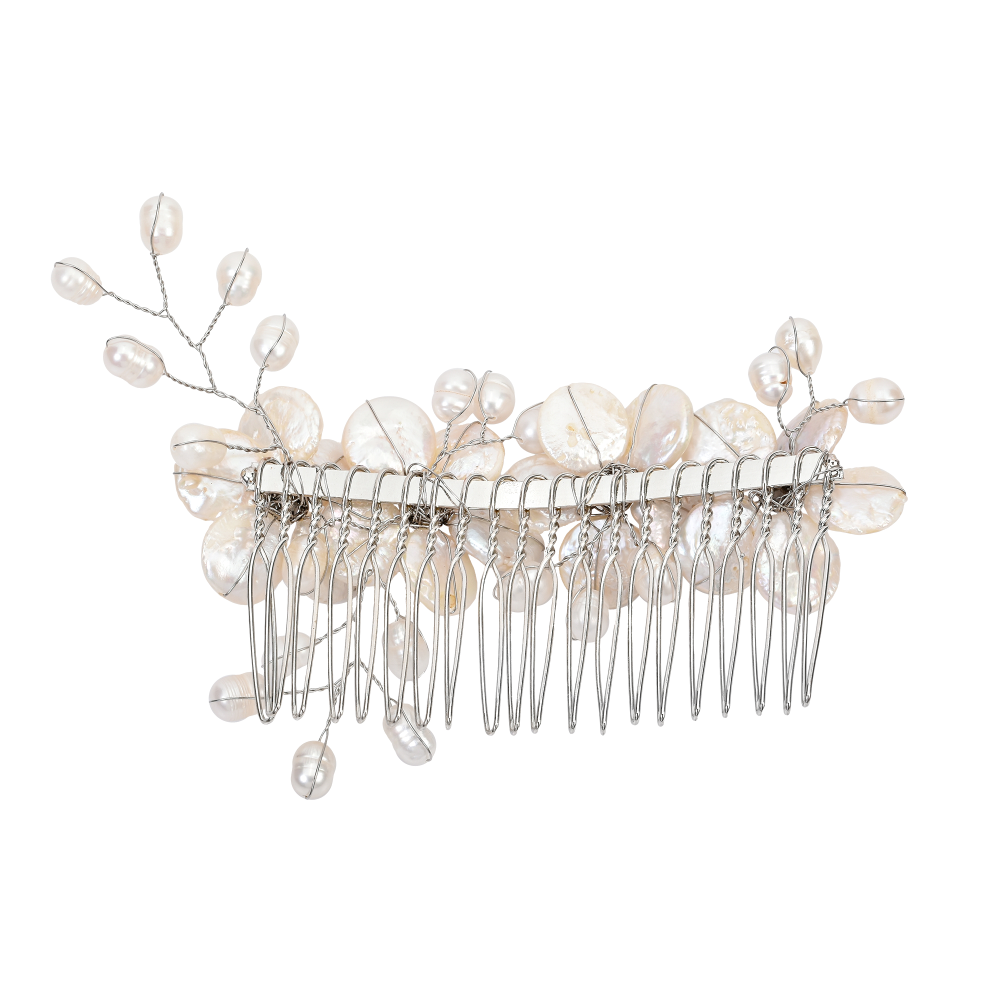 Floral Wreath Freshwater Coin Pearl Bridal Hair Comb - image 4 of 5