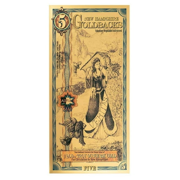 5 New Hampshire Goldback 1/200 oz 24K Gold Foil Aurum Note
