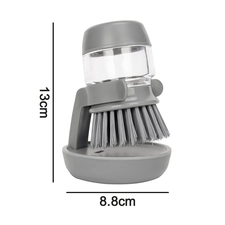 Soap Dispensing Scrub Brush with Drip Tray, Washing Brush for Dishes Pots Pans Sink Cleaning, Kitchen Scrubber Storage, Size: 9, Gray