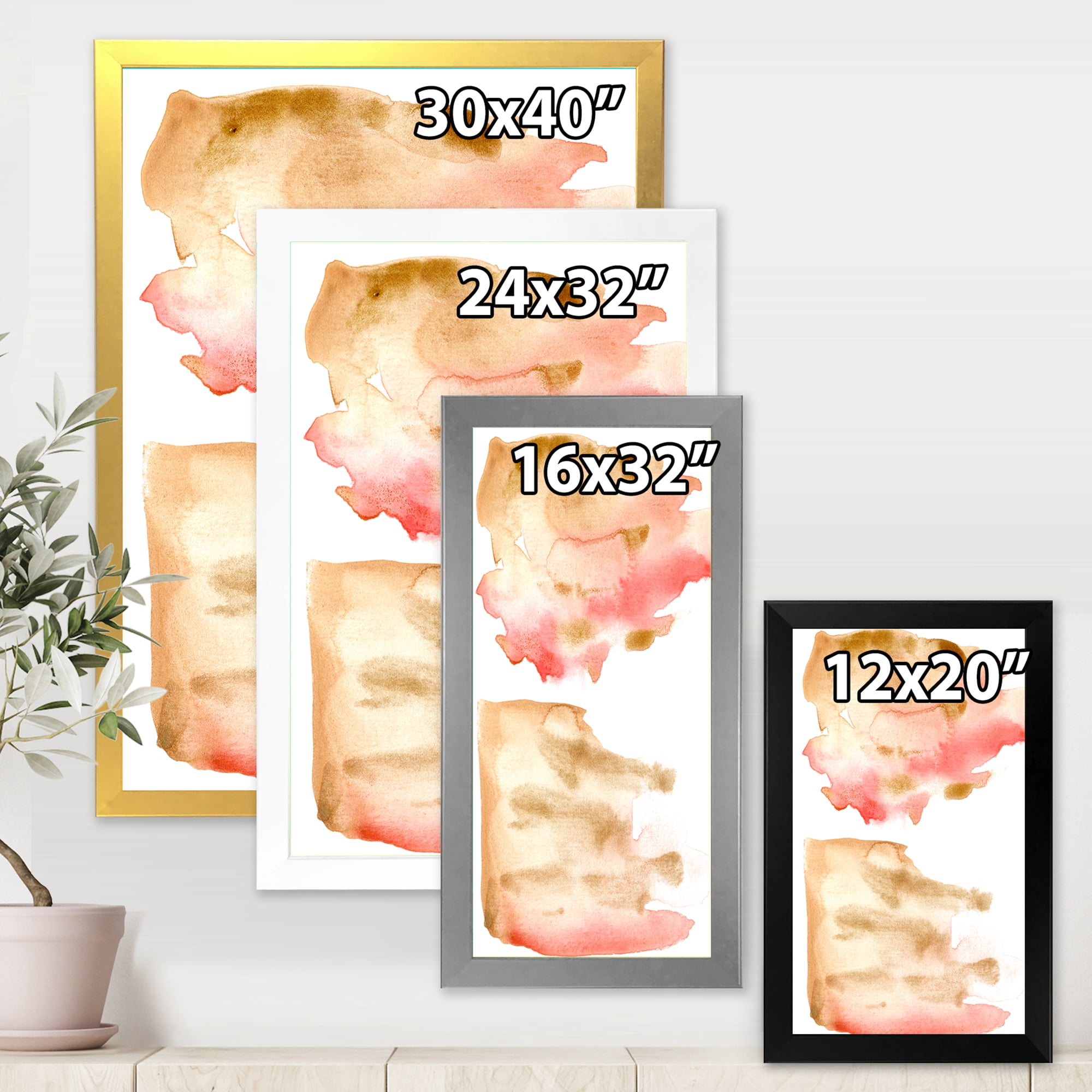 Designart 'Red Pink Gold and Beige Abstract Clouds' Modern Framed Art Print