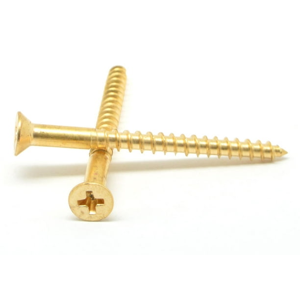 2 x 3/4" Wood Screw Phillips Flat Head Brass Pk 100