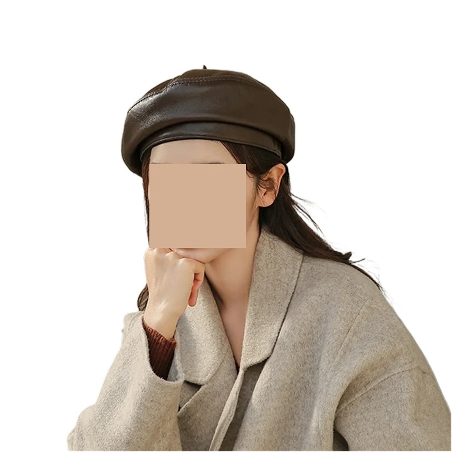 Casquette Béret Cuir Véritable Femme - Chapeau Peintre Citrouille Arc-en-Ciel Marron/Rouge, Taille L 58-59 Cm