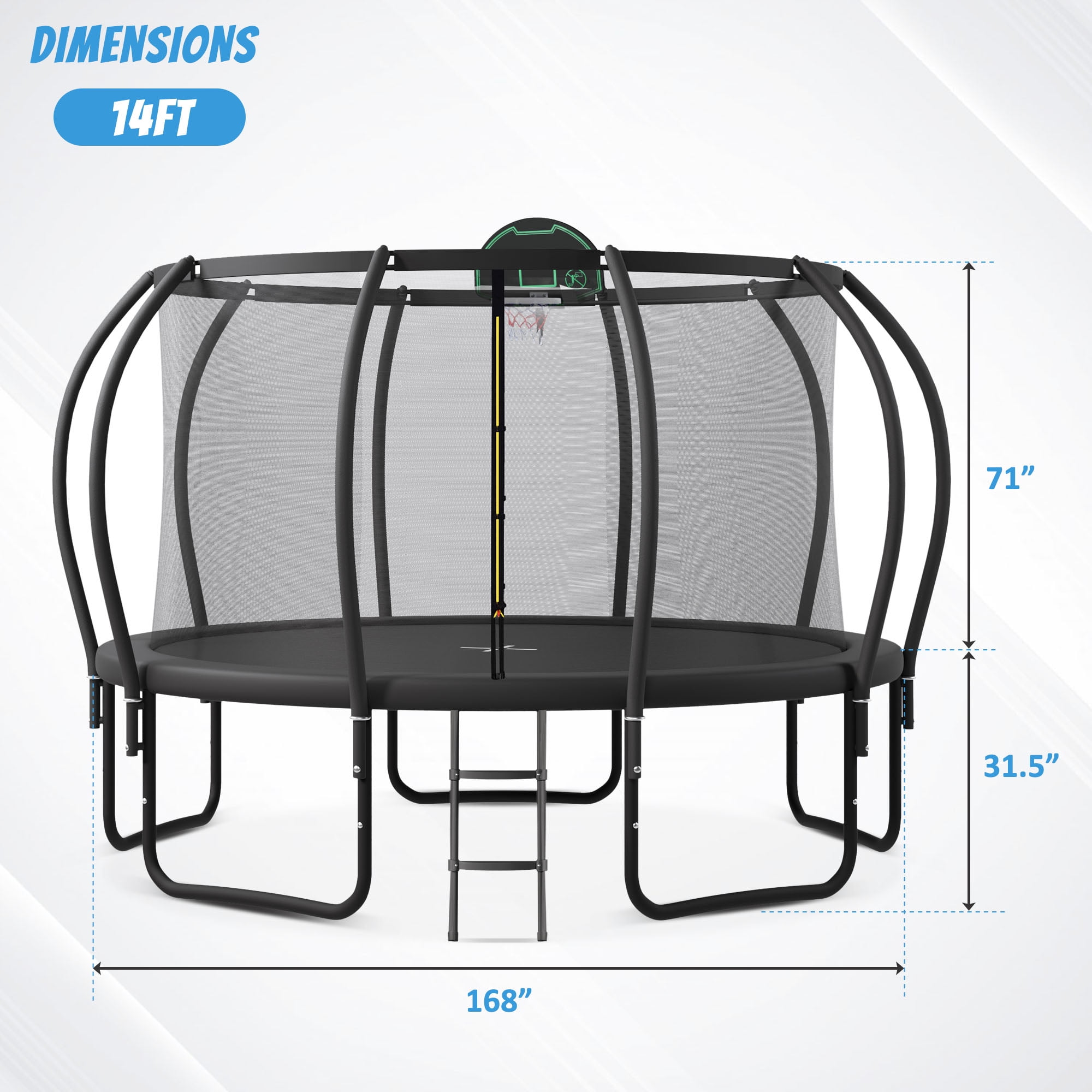 EUROCO Trampoline 12FT 14FT 15FT 16FT Trampoline for Adults and Kids, 1500lbs Outdoor Round Trampoline with Enclosure Net with Basketball Hoop and Ladder