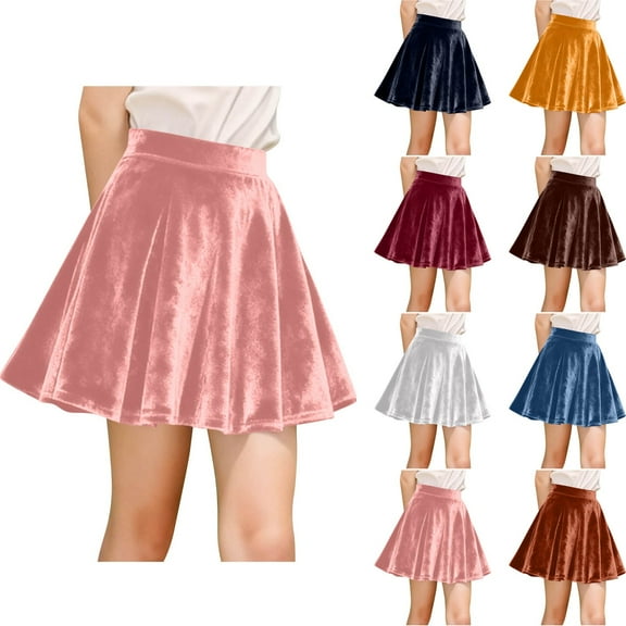 HAOTAGS Girls Pleated Velvet Skirt(4-15), Elastic Waist School Short Skirt Pink 7-8 Years