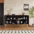 thumbnail image 3 of EUROCO 60" Modern Sideboard Storage Buffet Cabinet, Superior Storage Space Sideboard with 4 Hollow Designed Doors and 2 Adjustable Shelves for Living Room and Dining Room, Black, 3 of 9