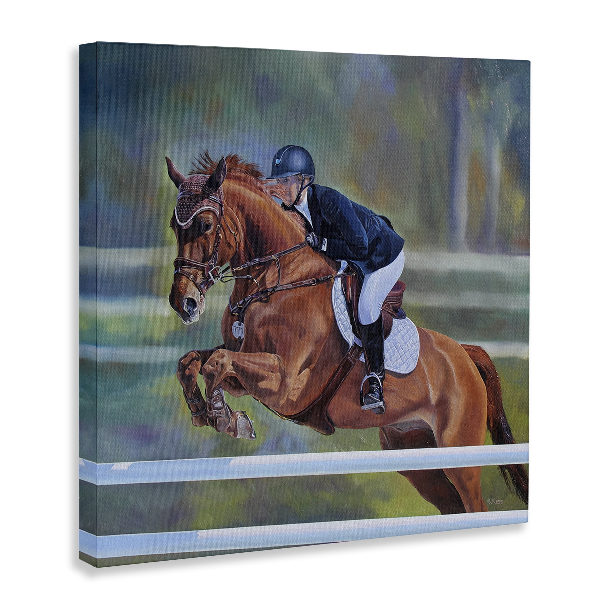 Stupell Industries Jockey Jumping Hurdles Sports Painting Wrapped Canvas Art Print Wall Art, 24 x 24