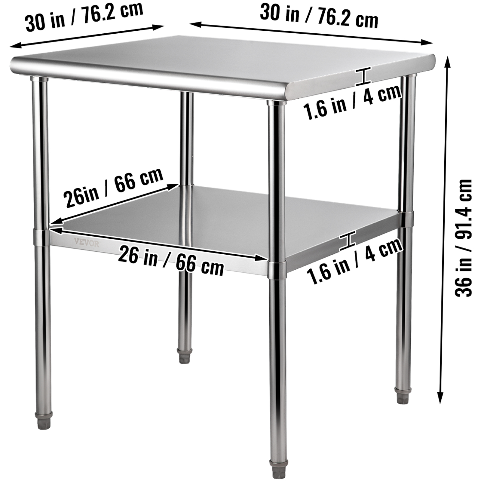 VEVOR Stainless Steel Kitchen Work Table,30x30x36'', Commercial Kitchen ...