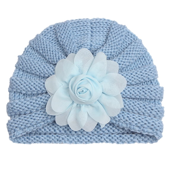AJGRHE Winter Knit Baby Hat With Solid Floral Design For Toddlers Soft Warm Cap Cold Weather Cute To Three Years Old Blue 0-36 Months