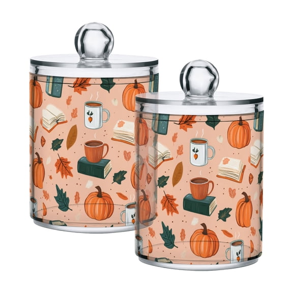 Yayeee 2 Pack Qtip Holder Bathroom Cotton Swab Canister with Lid Clear Dispenser Set, Pink Fall Coffee